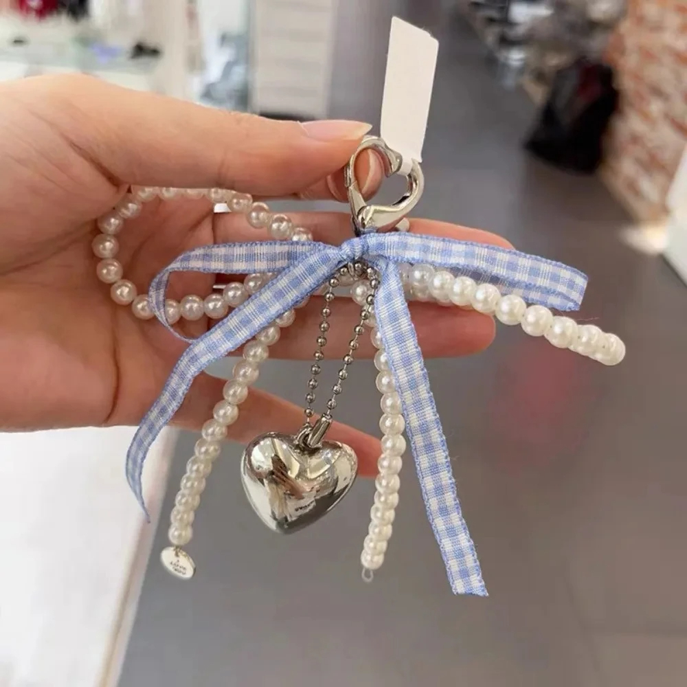 Coquette Gingham and Pearl Ribbon Bow and Heart Clip On Charm (3 Colours)