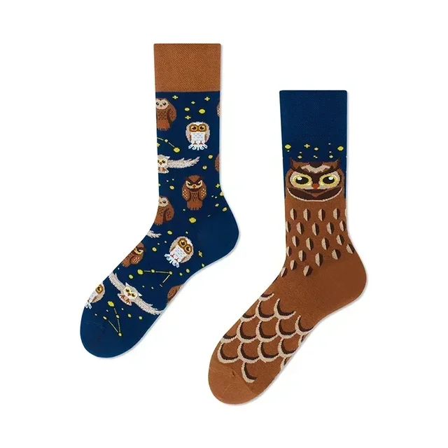 Owl Flock Mismatched Crew Socks