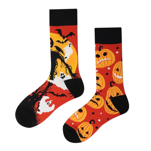 Mismatched Crew Socks: Halloween Ghosts and Pumpkins