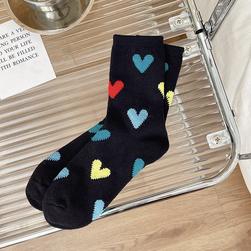 Heart Pattern Crew Socks (4 Colours)