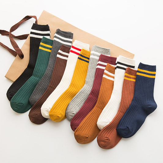 Multicolour Vintage Style Stripe Socks (12 Colours) - Ice Cream Cake