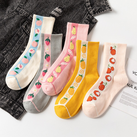 Ribbed Fruit Crew Socks (5 Designs)