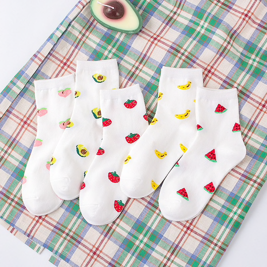 White Fruit Pattern Ankle Socks (5 Designs) - Ice Cream Cake