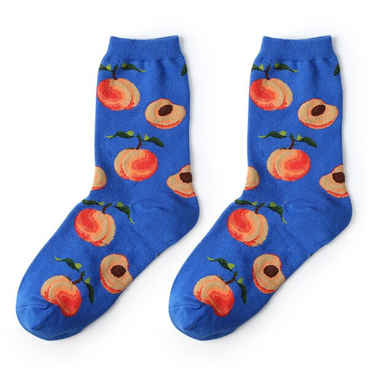 Blue Peach Pattern Ankle Socks - Ice Cream Cake