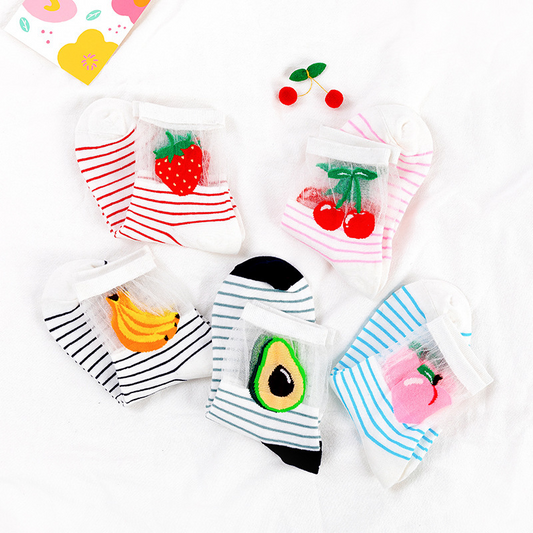 Transparent Fruit Stripe Crew Socks (5 Designs)