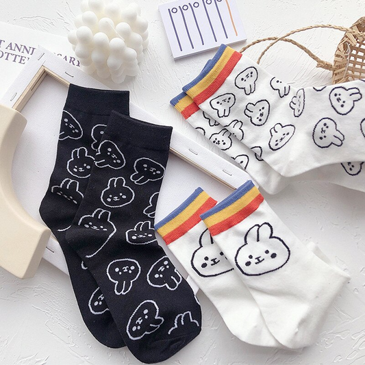 Bunny Pattern Crew Socks (4 Designs)