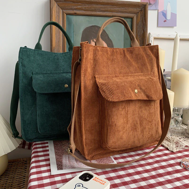 Corduroy Zipper Tote (4 Colours)