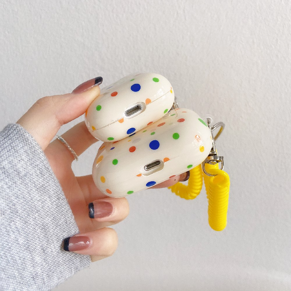 Rainbow Polka Dot Airpod Case Cover with Phone Cord Wrist Strap