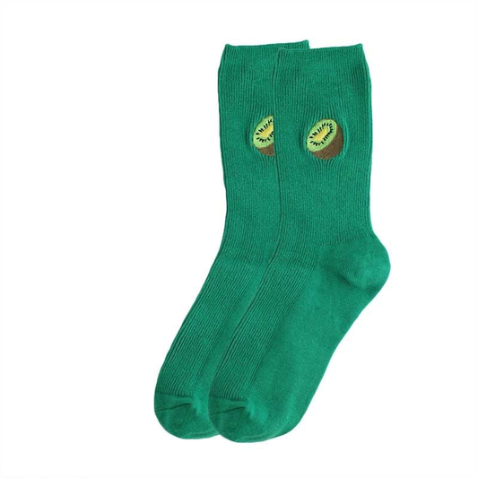 Kiwi Embroidery Ribbed Ankle Socks - Ice Cream Cake