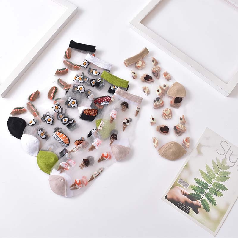 Transparent Food Pattern Crew Socks (9 Designs)