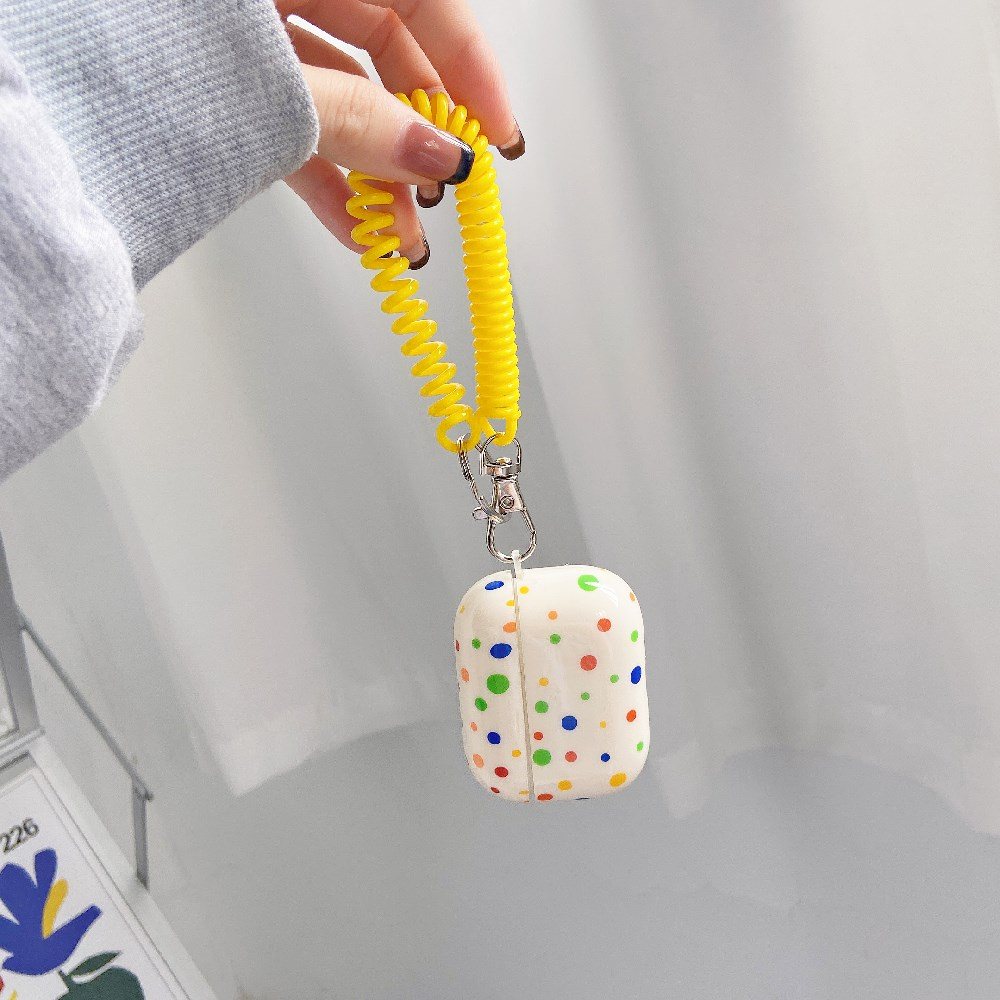 Rainbow Polka Dot Airpod Case Cover with Phone Cord Wrist Strap