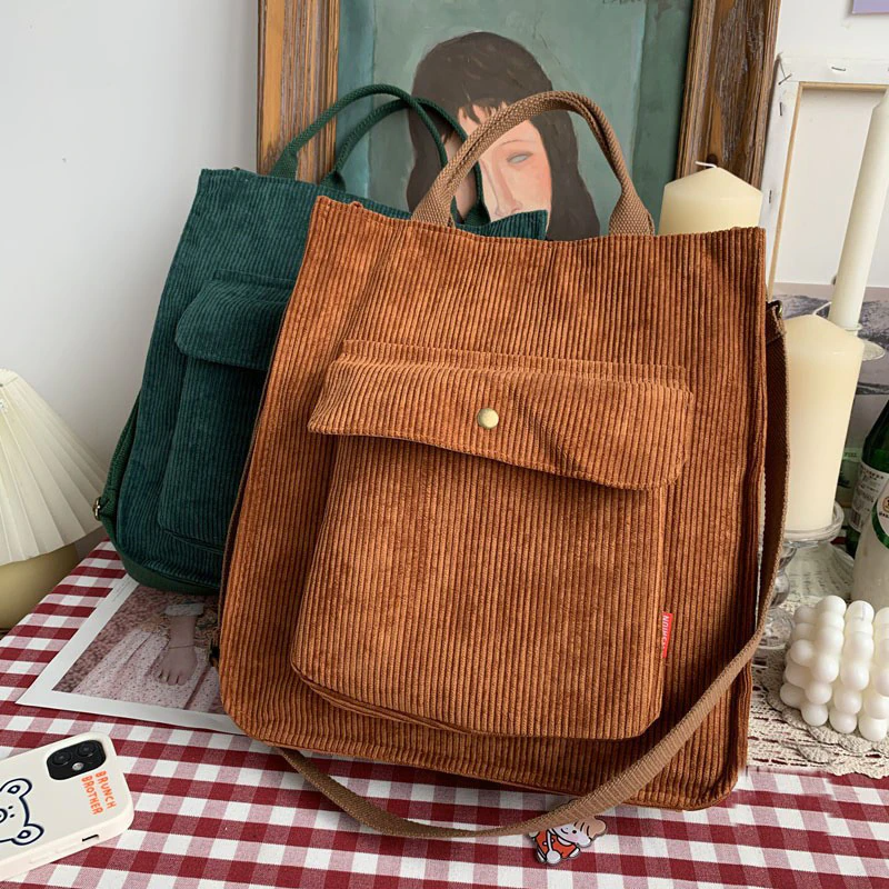 Corduroy Zipper Tote (4 Colours)