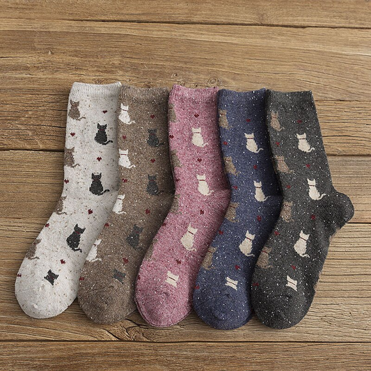 Speckle Cat Crew Socks (5 Colours)