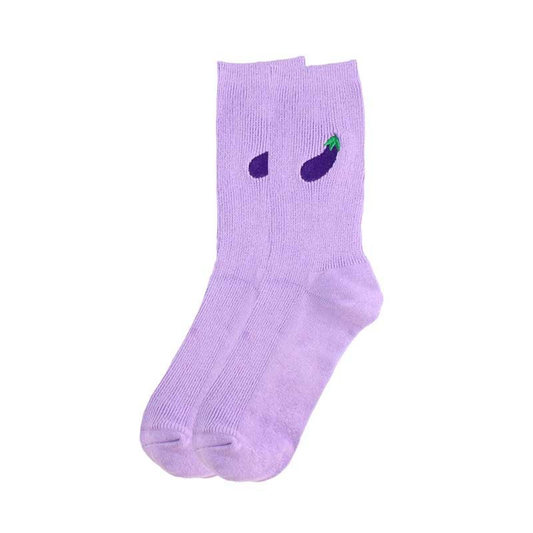 Eggplant Embroidery Ribbed Ankle Socks - Ice Cream Cake