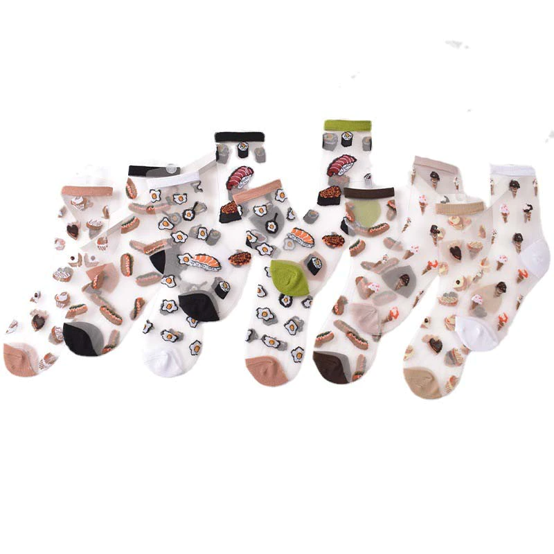 Transparent Food Pattern Crew Socks (9 Designs)