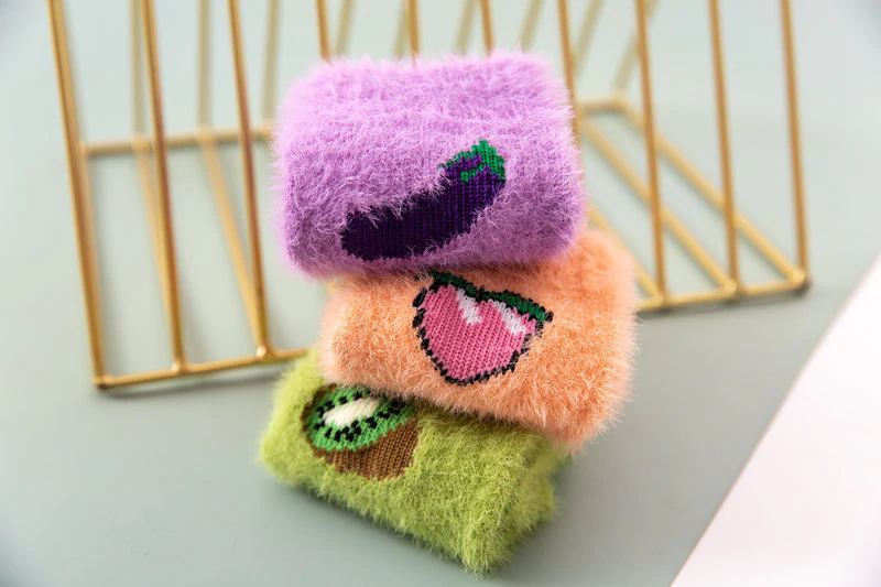 Fuzzy Fruit Embroidery Crew Socks (5 Designs)