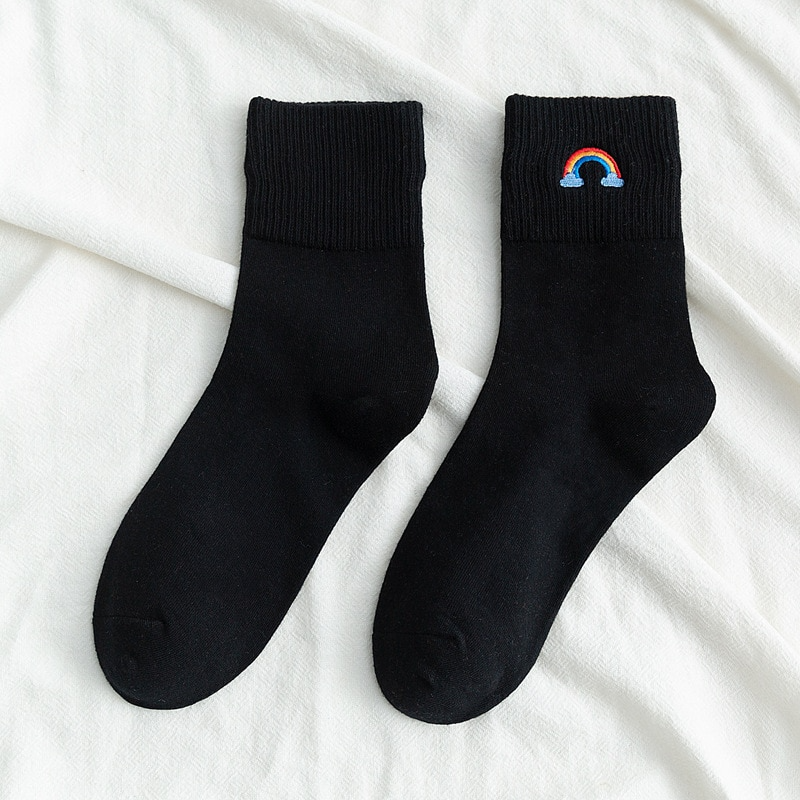 Rainbow Embroidery Crew Socks (10 Colours)