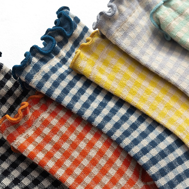 Frilly Gingham Pattern Crew Socks (6 Colours)