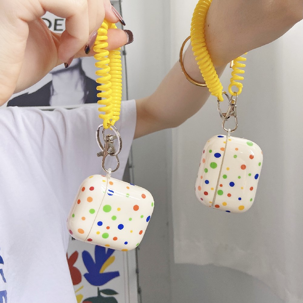 Rainbow Polka Dot Airpod Case Cover with Phone Cord Wrist Strap