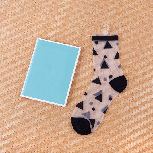 Transparent Black Triangle Pattern Crew Socks