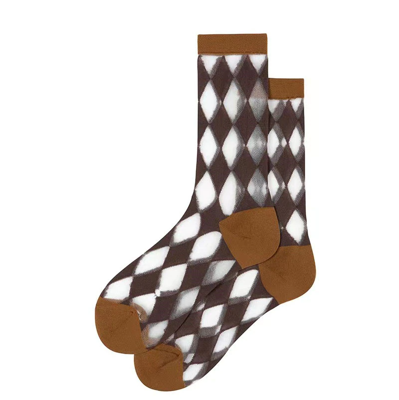 Transparent Diamond Pattern Crew Socks (5 Colours)