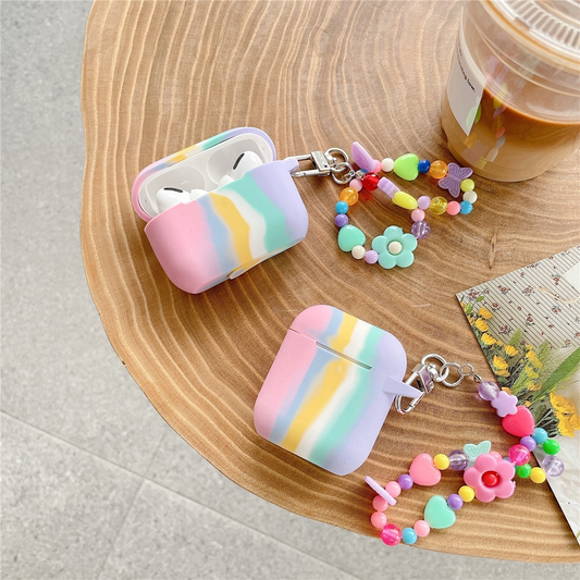 Rainbow Airpod Case Cover with Charm Strap