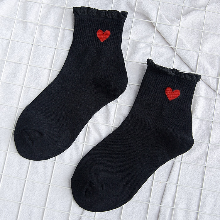 Heart Ruffle Crew Socks (6 Colours)