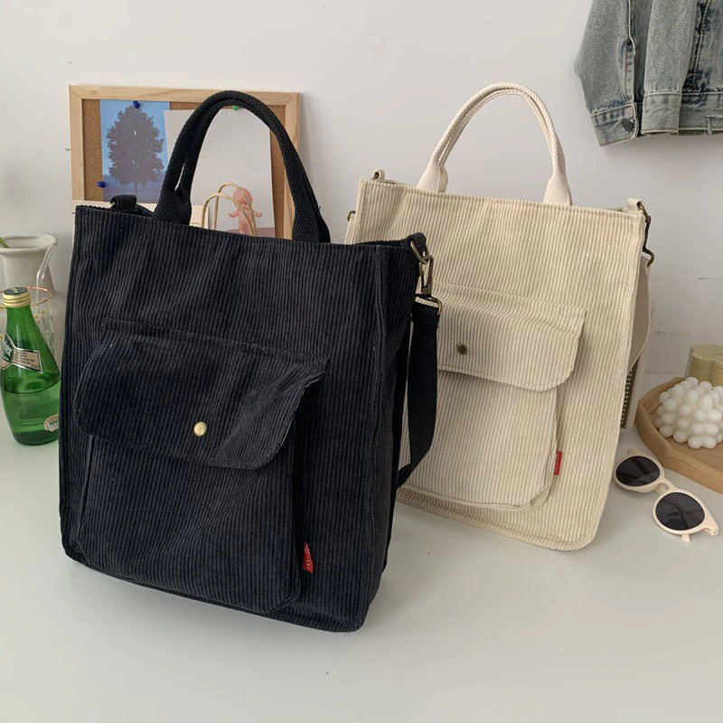 Corduroy Zipper Tote (4 Colours)