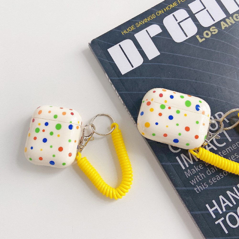 Rainbow Polka Dot Airpod Case Cover with Phone Cord Wrist Strap