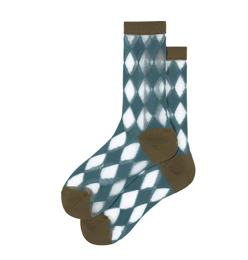 Transparent Diamond Pattern Crew Socks (5 Colours)