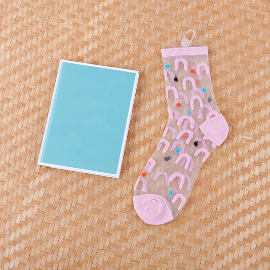 Transparent Pink Wavy Shapes Pattern Crew Socks