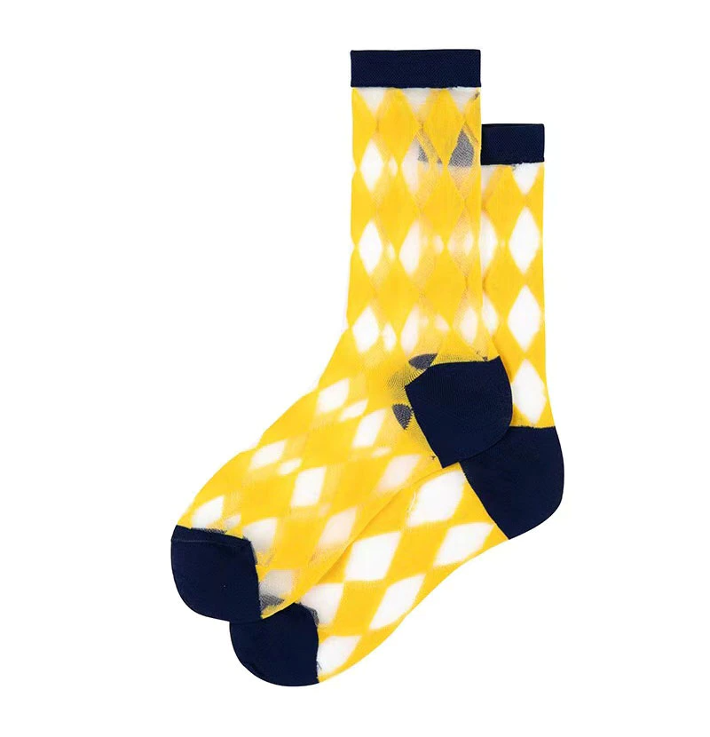 Transparent Diamond Pattern Crew Socks (5 Colours)