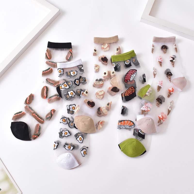 Transparent Food Pattern Crew Socks (9 Designs)