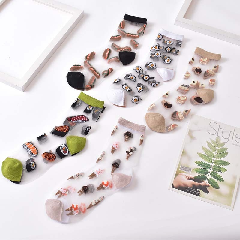 Transparent Food Pattern Crew Socks (9 Designs)