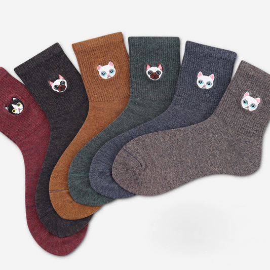 Cat Face Embroidery Ankle Socks (6 Colours) - Ice Cream Cake