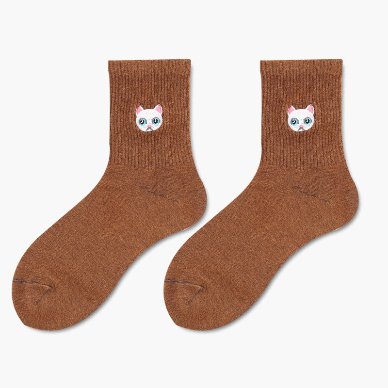 Cat Face Embroidery Ankle Socks (6 Colours) - Ice Cream Cake