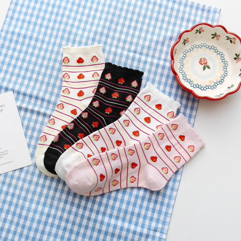 Strawberry Ankle Socks (4 Colours) - Ice Cream Cake