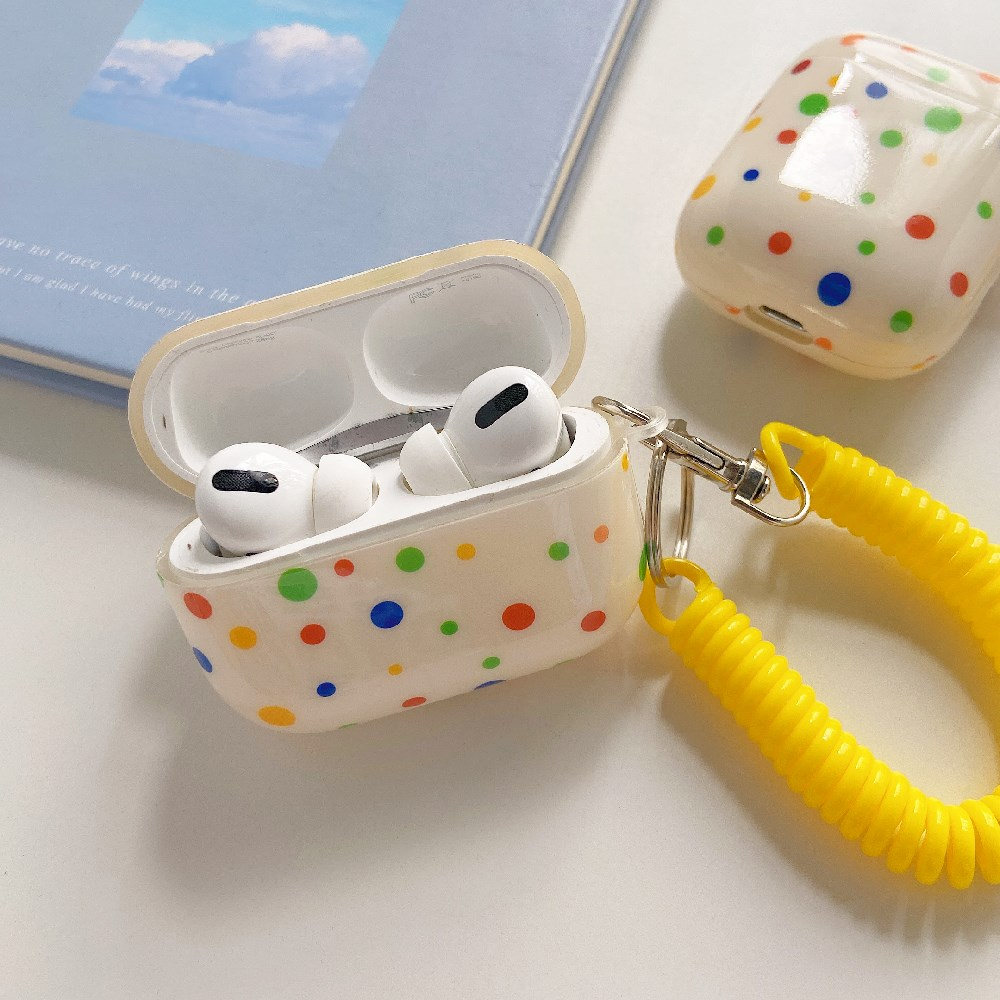 Rainbow Polka Dot Airpod Case Cover with Phone Cord Wrist Strap