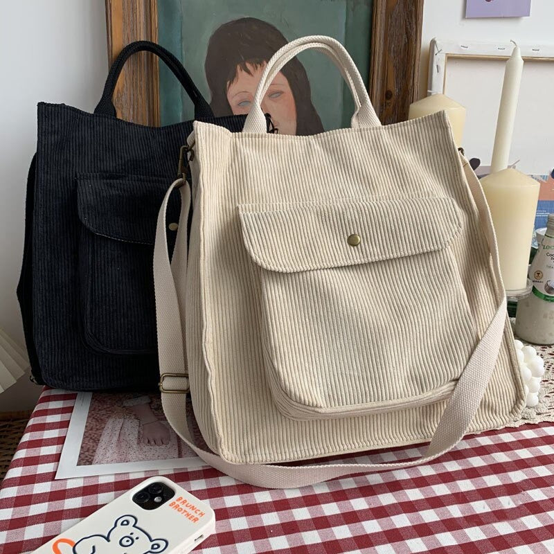 Corduroy Zipper Tote (4 Colours)