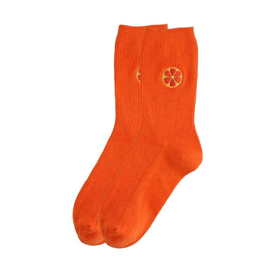 Orange Embroidery Ribbed Ankle Socks - Ice Cream Cake