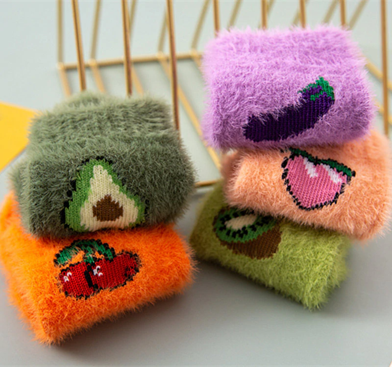 Fuzzy Fruit Embroidery Crew Socks (5 Designs)