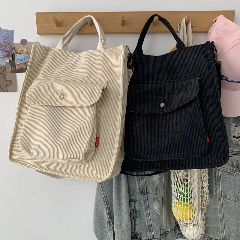 Corduroy Zipper Tote (4 Colours)