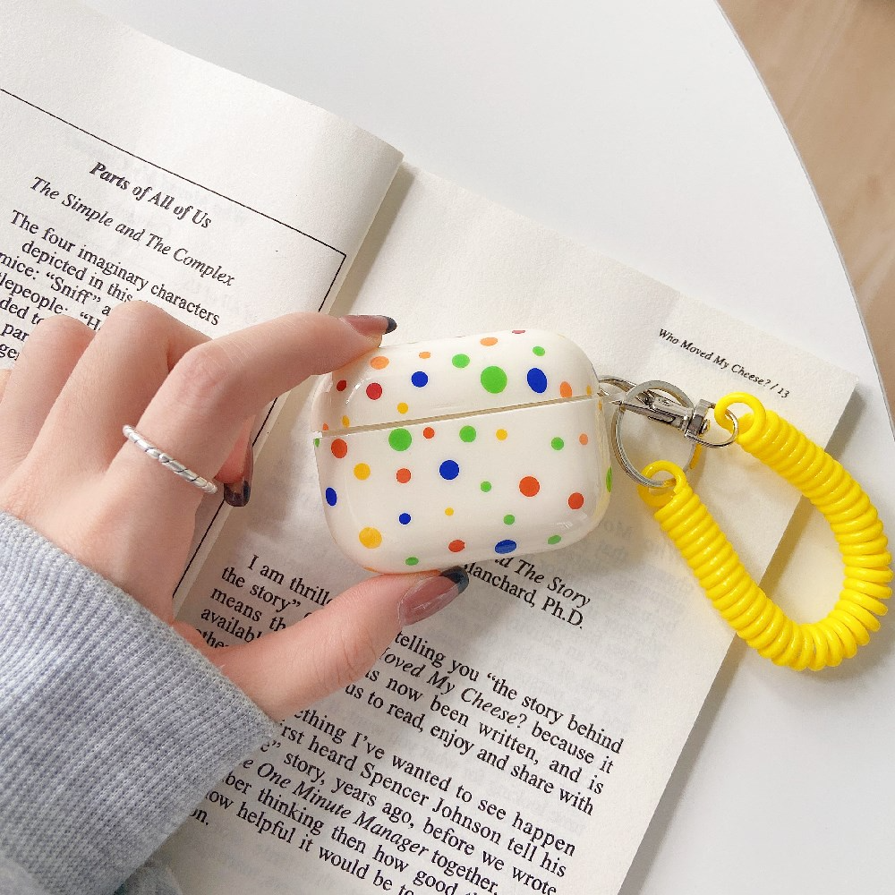 Rainbow Polka Dot Airpod Case Cover with Phone Cord Wrist Strap