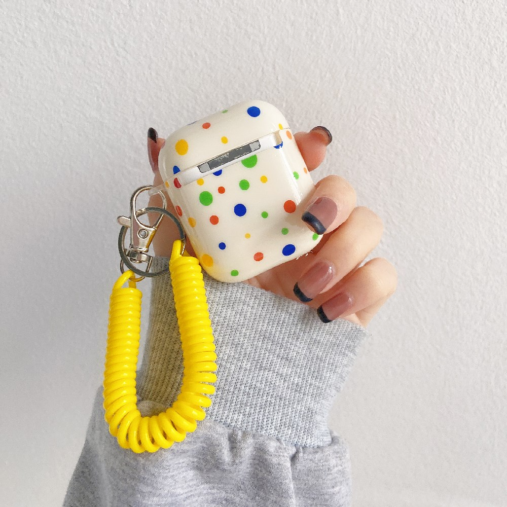 Rainbow Polka Dot Airpod Case Cover with Phone Cord Wrist Strap