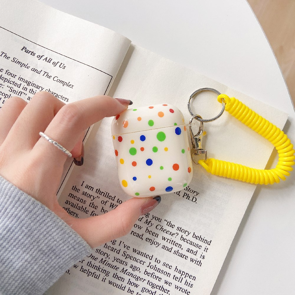 Rainbow Polka Dot Airpod Case Cover with Phone Cord Wrist Strap