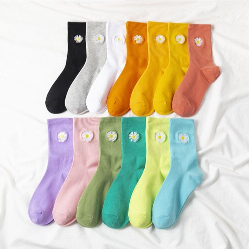 Daisy Embroidery Crew Socks (13 Colours)