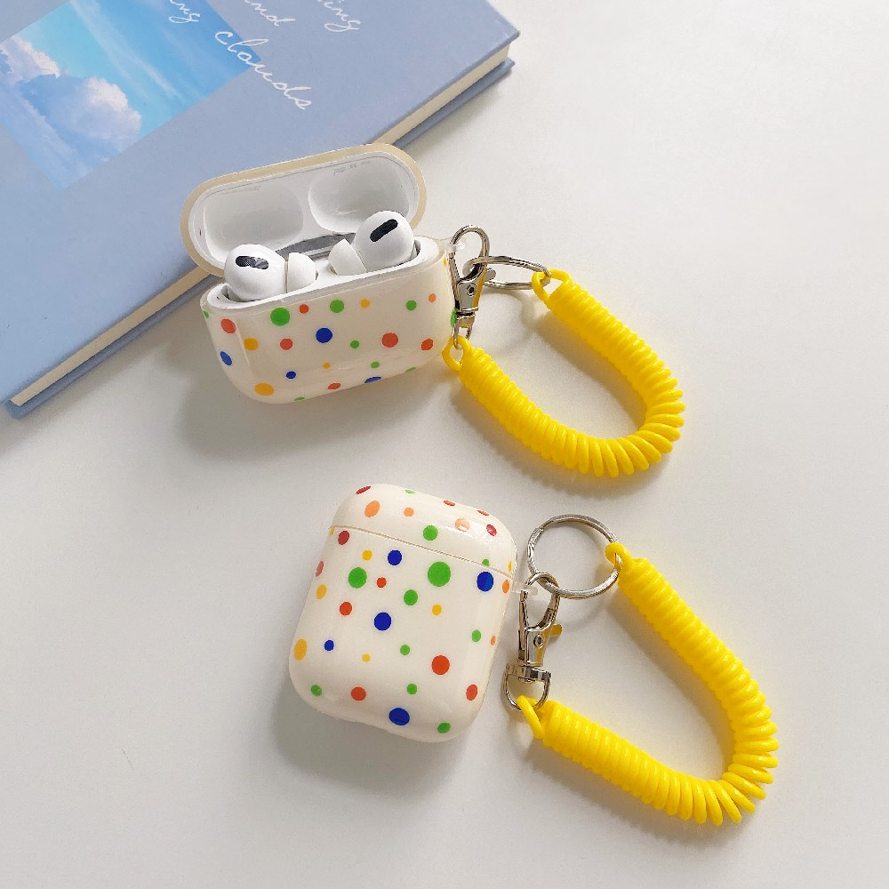 Rainbow Polka Dot Airpod Case Cover with Phone Cord Wrist Strap