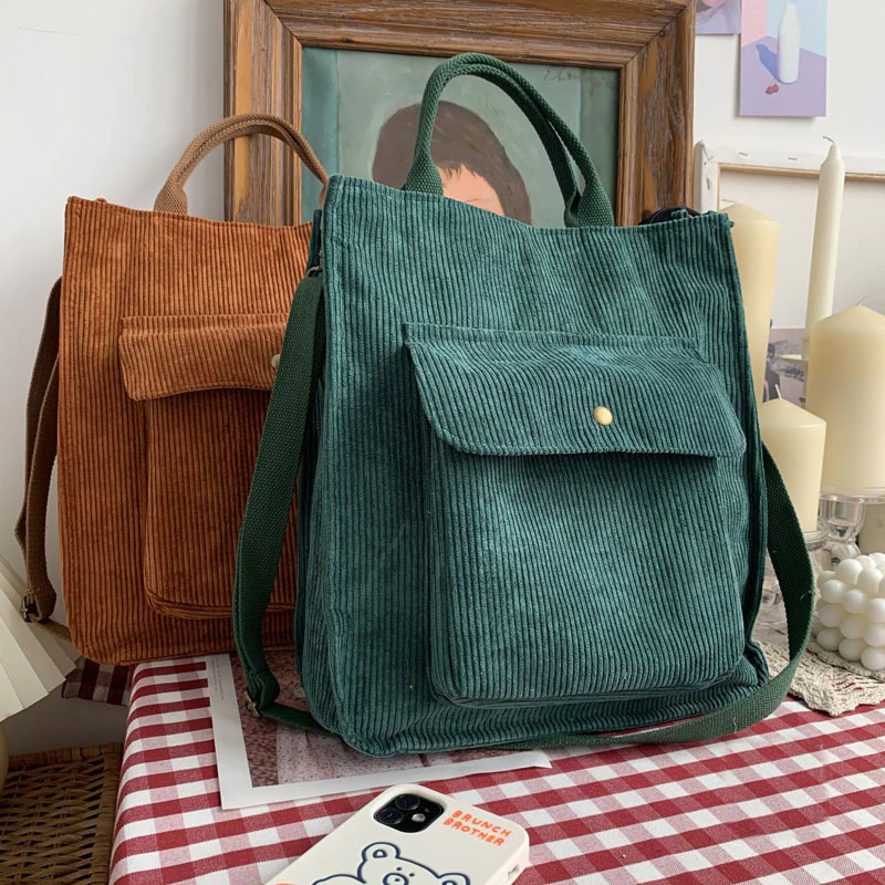 Corduroy Zipper Tote (4 Colours)