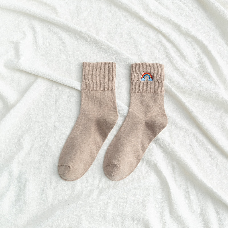 Rainbow Embroidery Crew Socks (10 Colours)