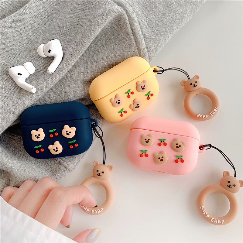 AIRPODS CASE Cute Bear Cherry Case with Cherry Pendant